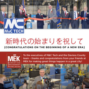 MEK congratulated M&C Tech and Gov. Holcomb for 1st Japanese joint venture in Daviess Co Indiana