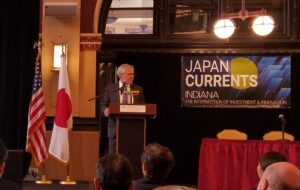 Tony Satterthwaite, Senior Vice President of Cummins,delivers the keynote address at the Japan Currents Indiana summit..