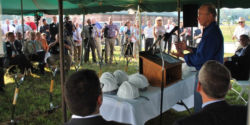 Gov. Mitch Daniels delivers remarks in 2011 at a MEK Group-produced media event for the WestGate Academy groundbreaking.